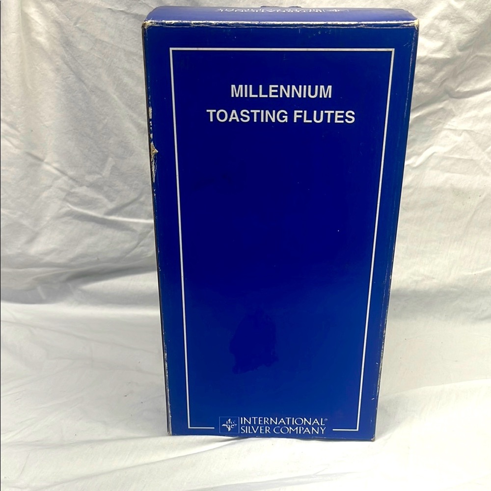 New International Silver Co. Set Of 2 Millennium Toasting Flutes W/Box ,Vintage